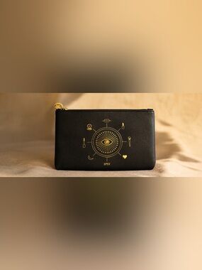 IPSY Black Celestial Makeup Bag | Gold Moon & Star Zipper Cosmetic Pouch